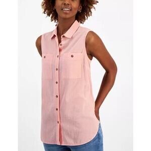 Nautica Pink Cotton Glauze Collared Shirt Button Sleeveless‎ NWT 69.5 $ Size XL
